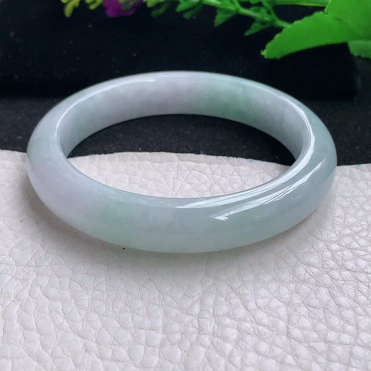 n自然光56.5*11.5*7.8平安镯 天然缅甸翡翠a货清新宽边玉镯子 玉手环