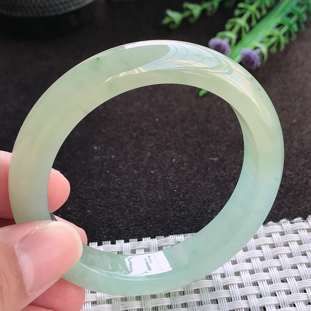 自然光54.5/11.8/8.8老坑冰胶果冻冰黄翡手镯宽边翡翠玉镯美人镯