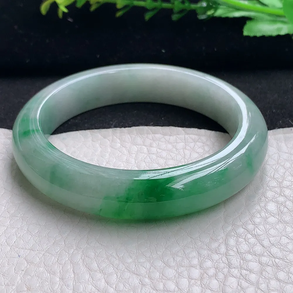ll自然光56*12.5*8.5平安镯 天然缅甸翡翠a货辣绿宽边玉镯子 玉手环