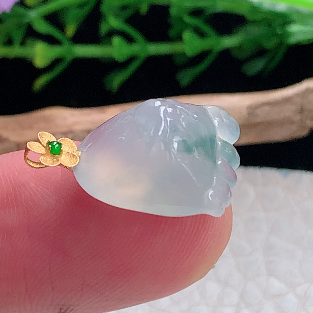 axm自然光16*13.3*9.2天然缅甸翡翠冰飘花知足常乐 小脚丫玉吊坠 锁骨坠