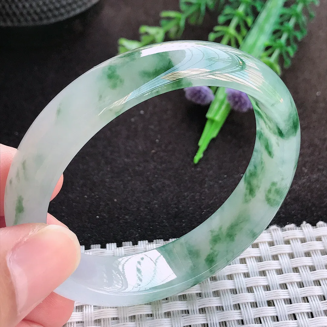 自然光54/47.8/14/7.2老坑冰透果冻胶冰飘花贵妃手镯翡翠玉镯美人镯