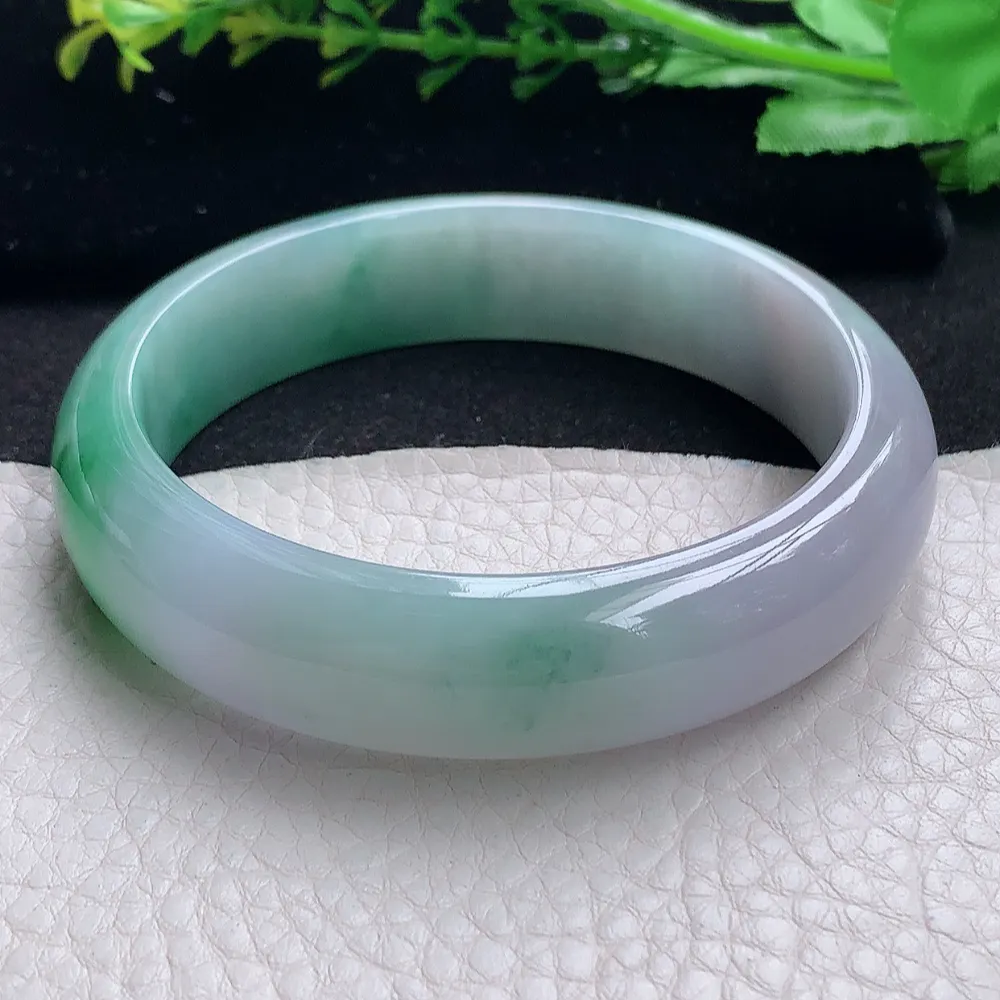 ll自然光59.5*15.2*8轮胎镯 天然缅甸翡翠a货辣绿宽边玉镯子 玉手环