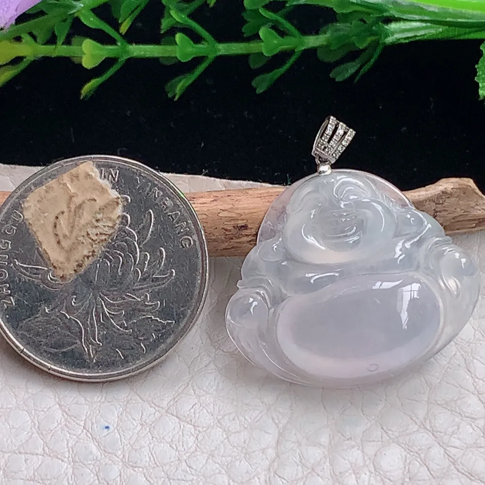 axm自然光24*28*5.7天然缅甸翡翠冰种弥勒佛 佛公玉吊坠 玉挂件