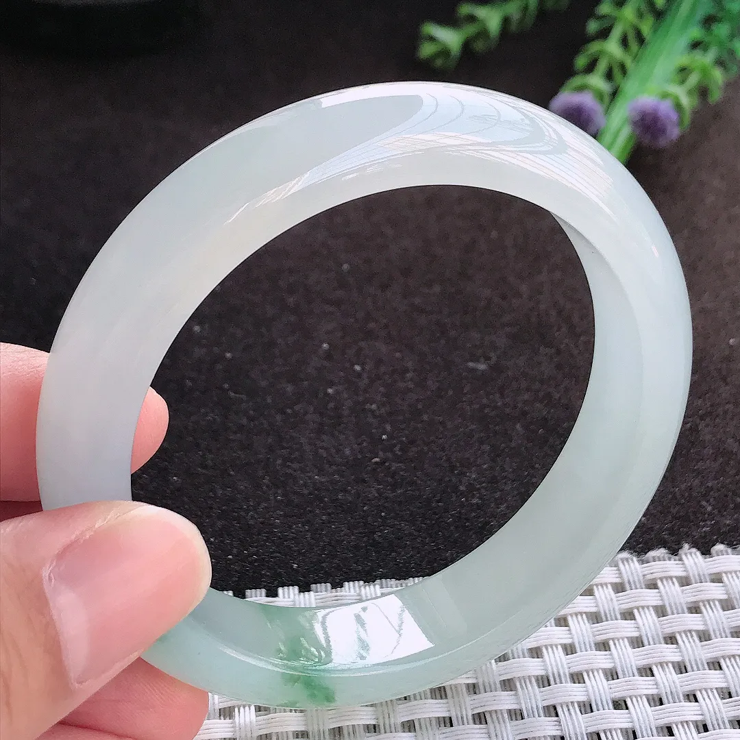 自然光56/12.9/8.3老坑冰透果冻胶冰飘花手镯宽边翡翠玉镯美人镯