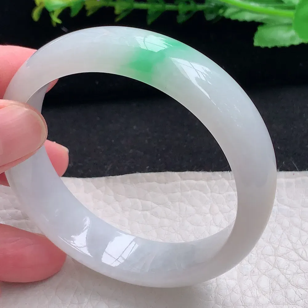 ll自然光55.5*15.2*7.5轮胎镯 天然缅甸翡翠a货黄加绿宽边玉镯子 玉手环