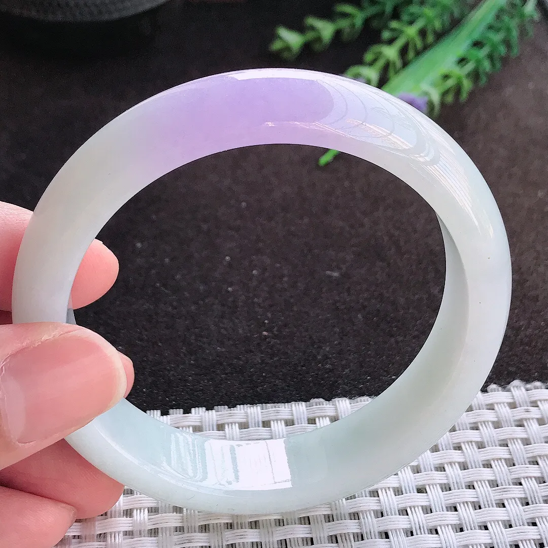 自然光58.5/14.6/8.2老坑精美冰润紫罗兰手镯宽边翡翠玉镯美人镯