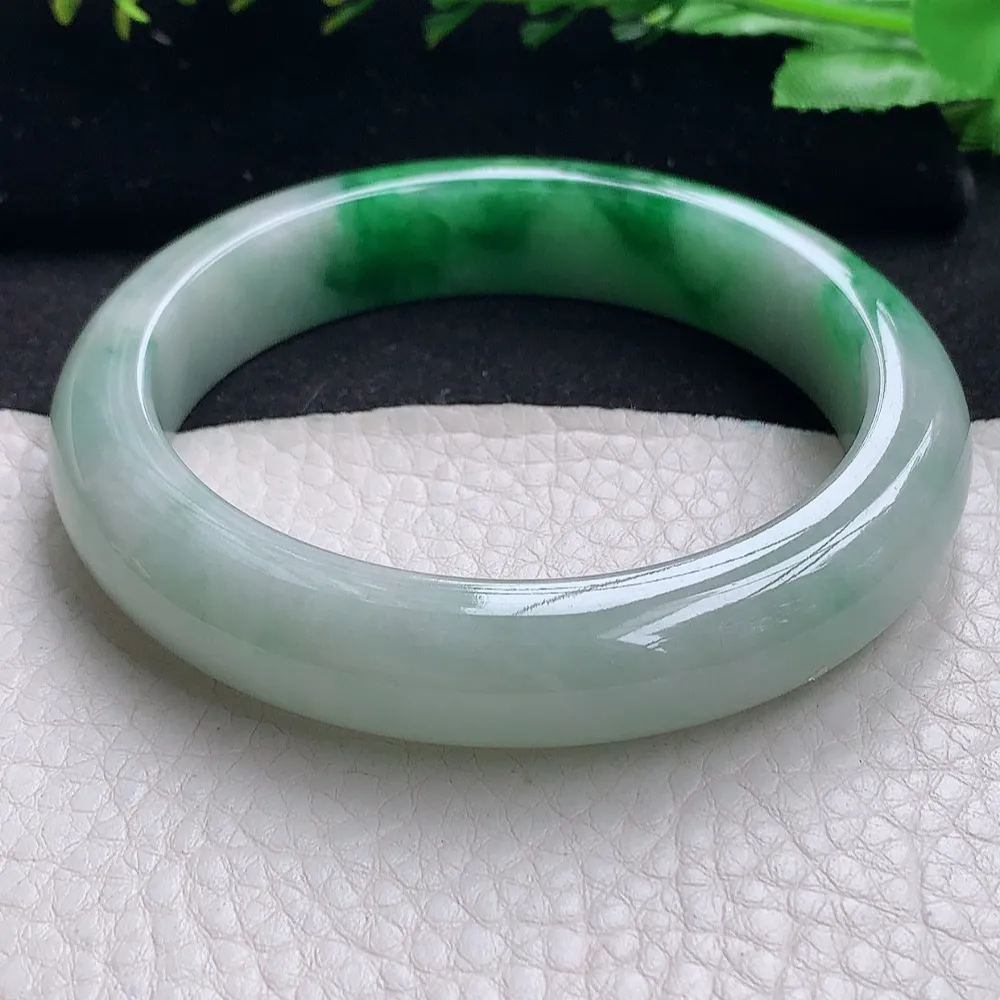 ll自然光59*12.8*9平安镯 天然缅甸翡翠a货辣绿大气宽边玉镯子 玉手环