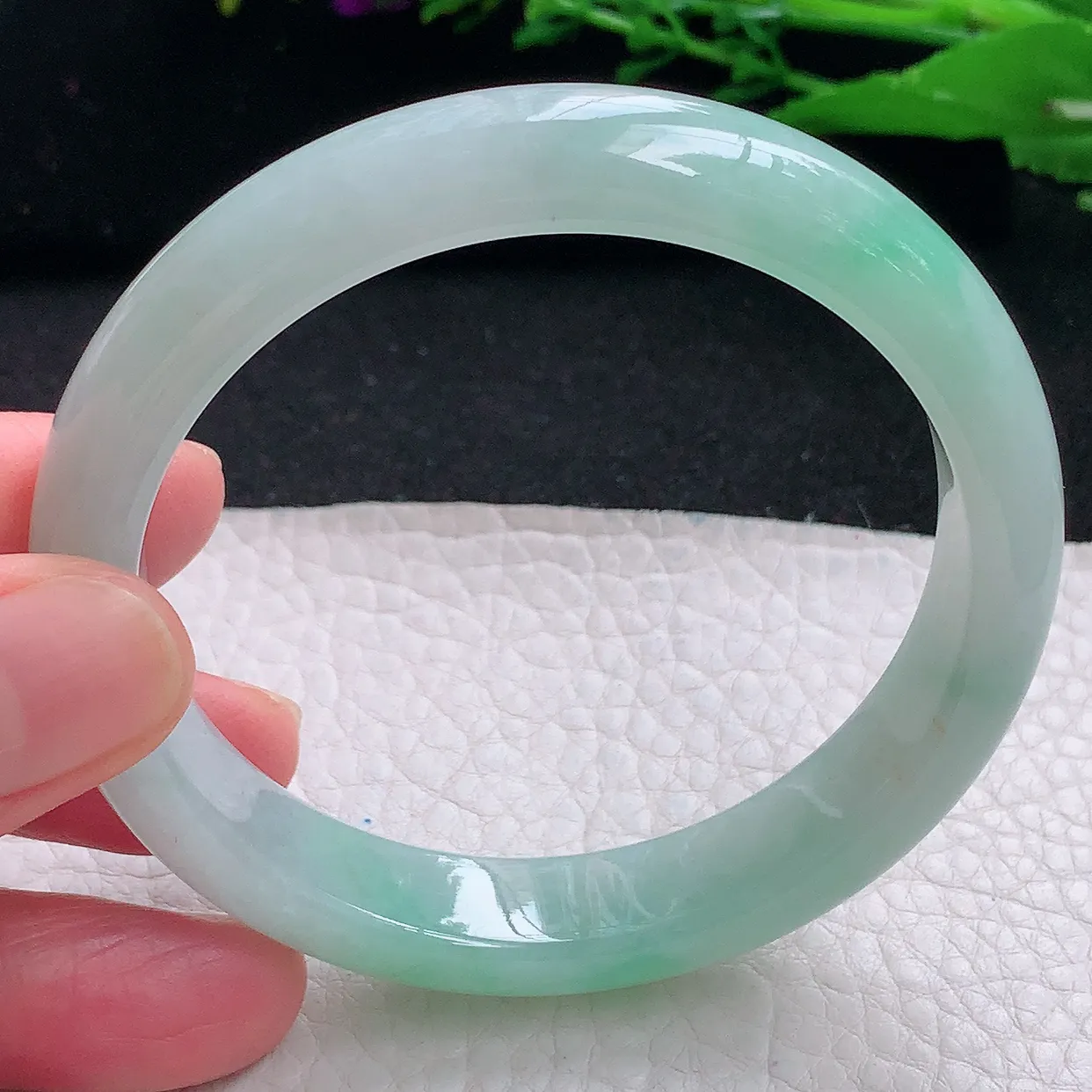 xx自然光57.5*12*7.8平安镯 天然缅甸翡翠a货冰飘绿宽边玉镯子 玉手环