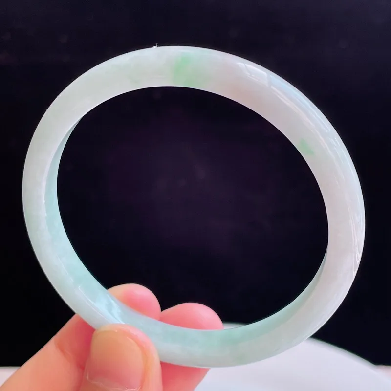 58圈有种有色天然翡翠A货玉手镯好种水浅绿水润手镯 31.15g