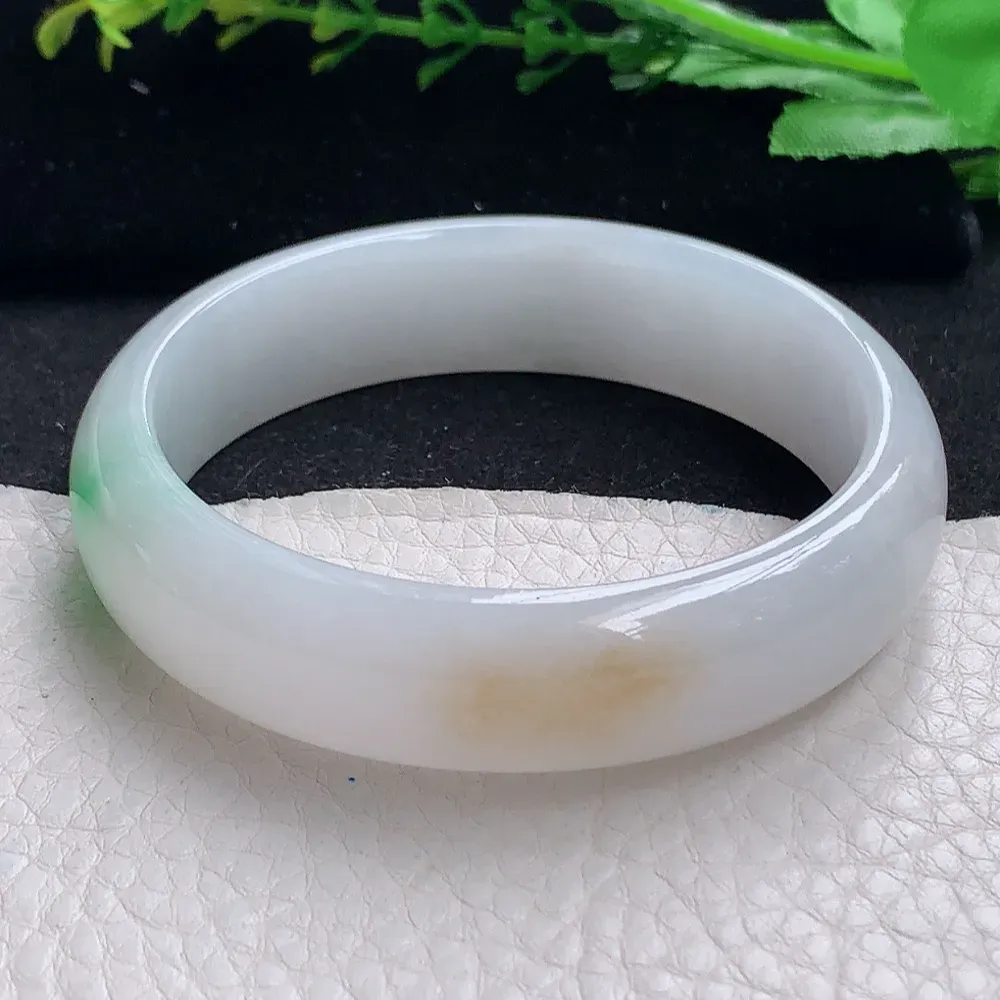 ll自然光55.5*15.2*7.5轮胎镯 天然缅甸翡翠a货黄加绿宽边玉镯子 玉手环