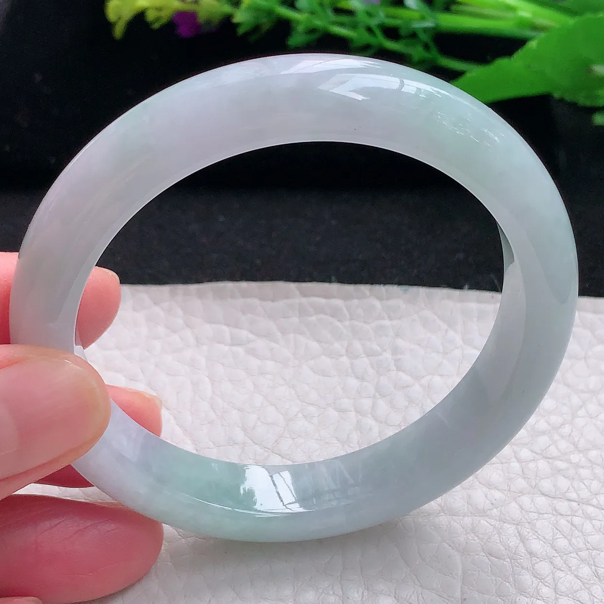 n自然光56.5*11.5*7.8平安镯 天然缅甸翡翠a货清新宽边玉镯子 玉手环