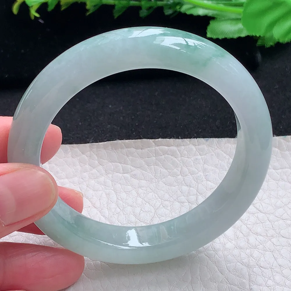 ll自然光55.5*11.7*8.5平安镯 天然缅甸翡翠a货冰飘花宽边玉镯子 玉手环