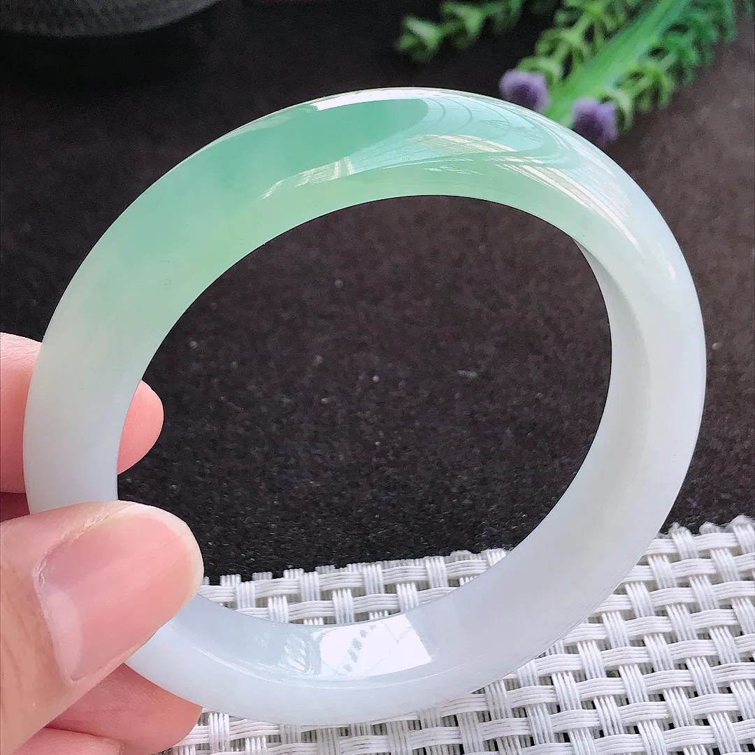 自然光57.5/12.3/8.7老坑冰胶果冻半山半水手镯宽边翡翠玉镯美人镯