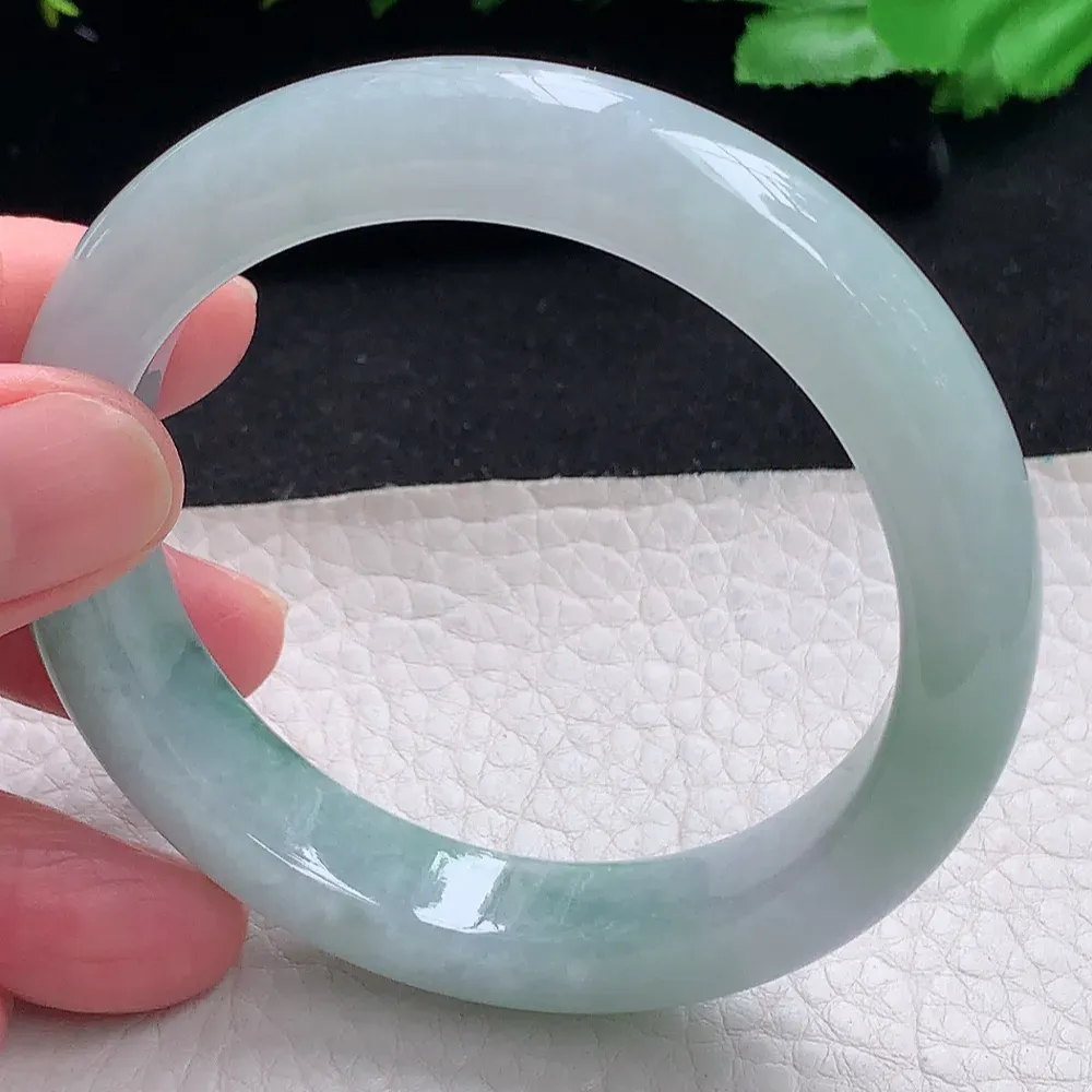 ll自然光55.5*11.7*8.5平安镯 天然缅甸翡翠a货冰飘花宽边玉镯子 玉手环