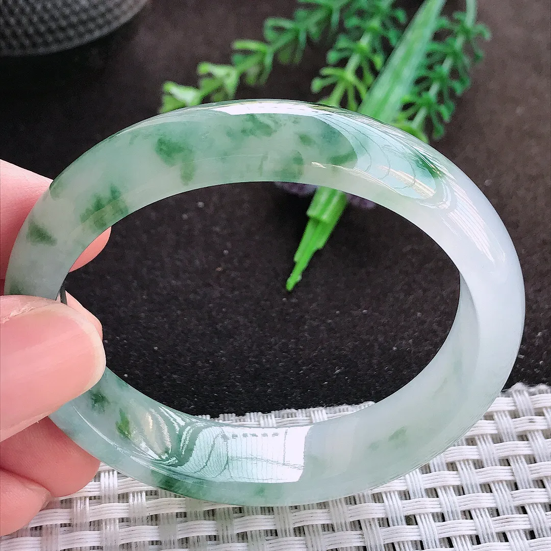 自然光54/47.8/14/7.2老坑冰透果冻胶冰飘花贵妃手镯翡翠玉镯美人镯