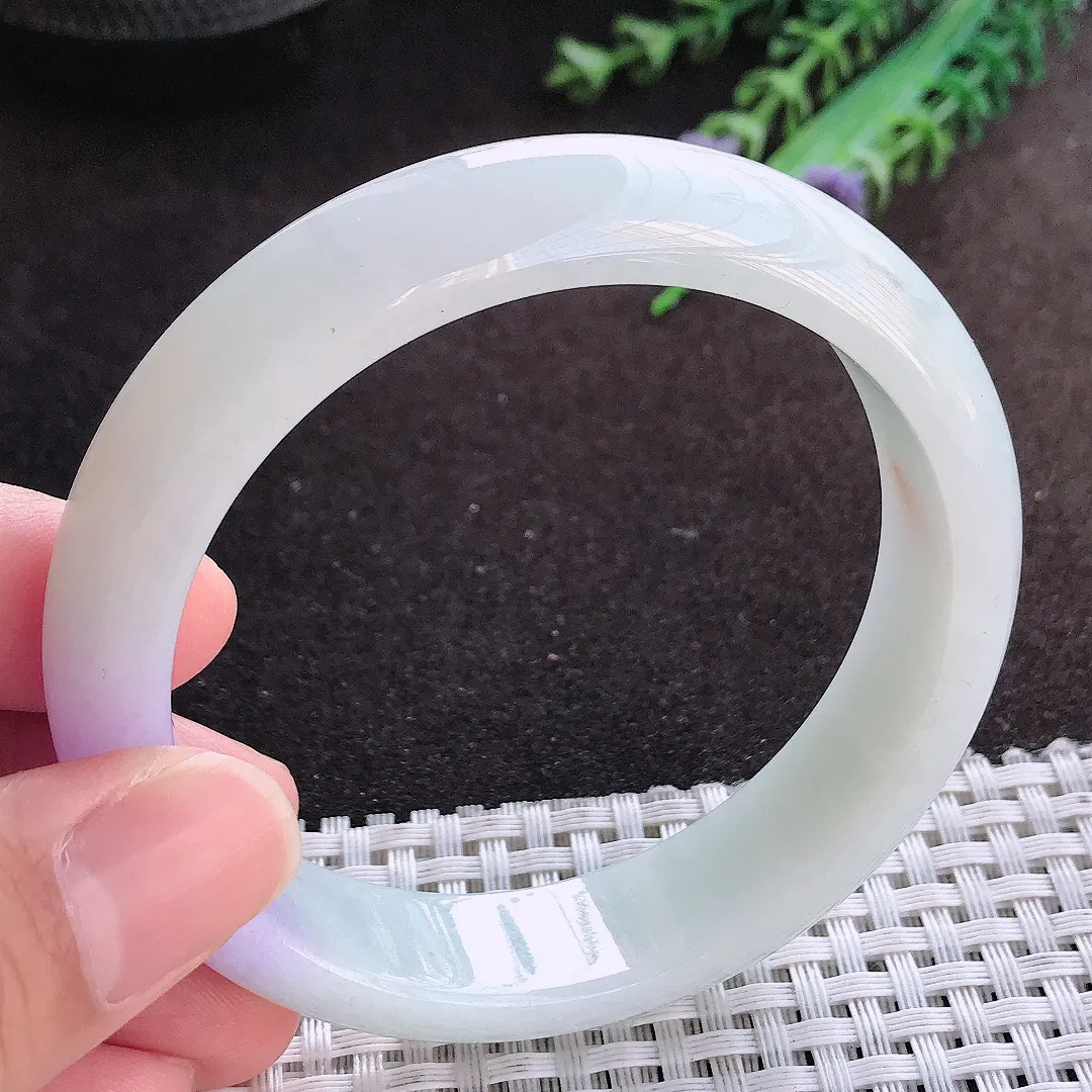 自然光58.5/14.6/8.2老坑精美冰润紫罗兰手镯宽边翡翠玉镯美人镯