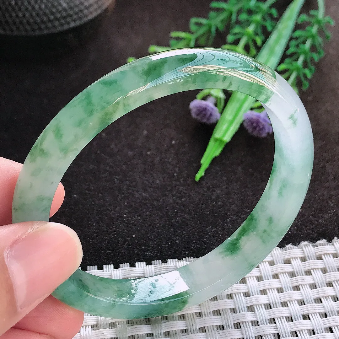 自然光55.5/49.8/10/6.8老坑冰种果冻胶冰飘花贵妃手镯翡翠玉镯美人镯
