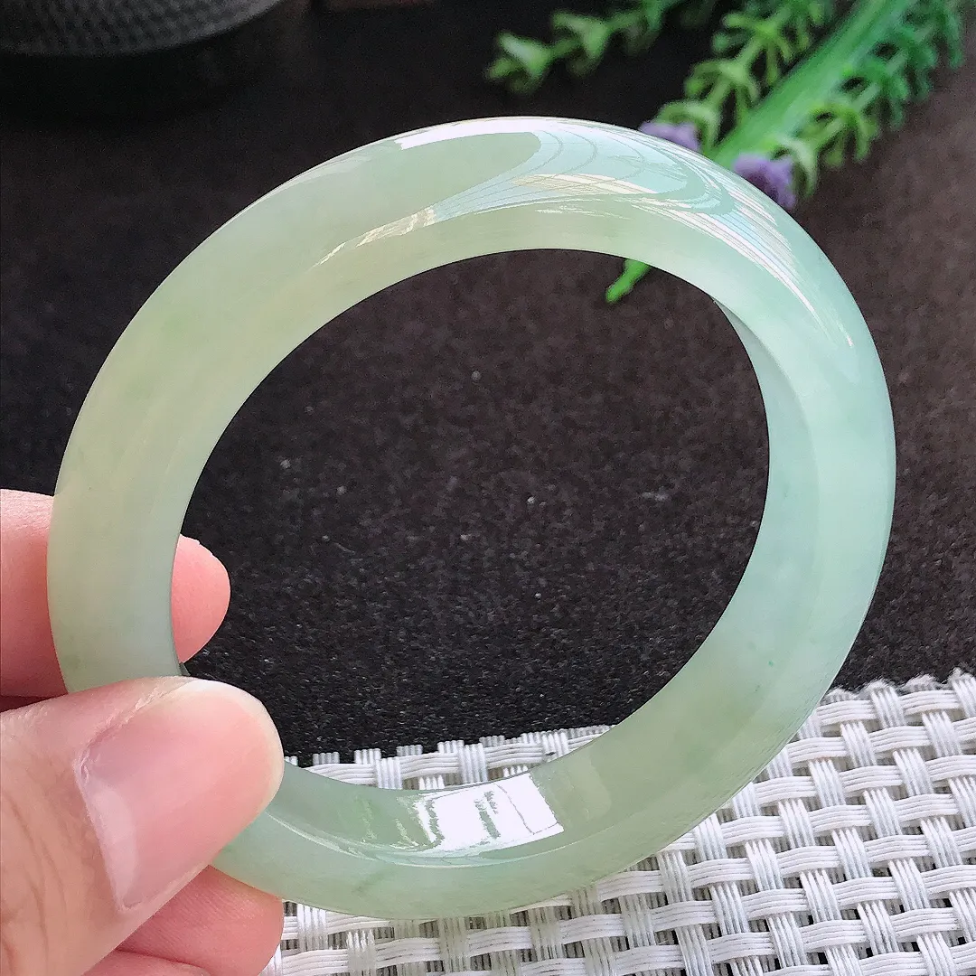 自然光54.5/11.8/8.8老坑冰胶果冻冰黄翡手镯宽边翡翠玉镯美人镯