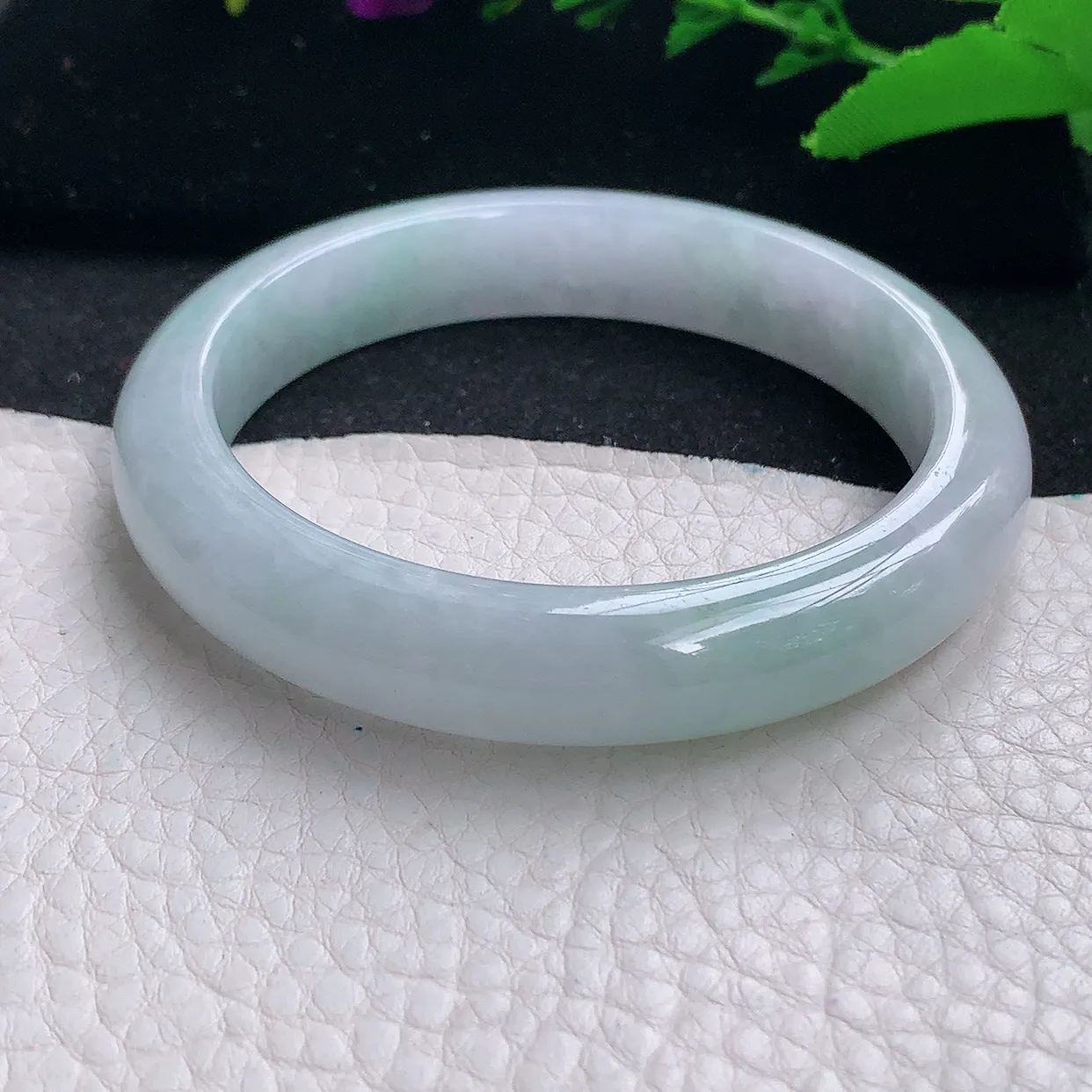 n自然光56.5*11.5*7.8平安镯 天然缅甸翡翠a货清新宽边玉镯子 玉手环