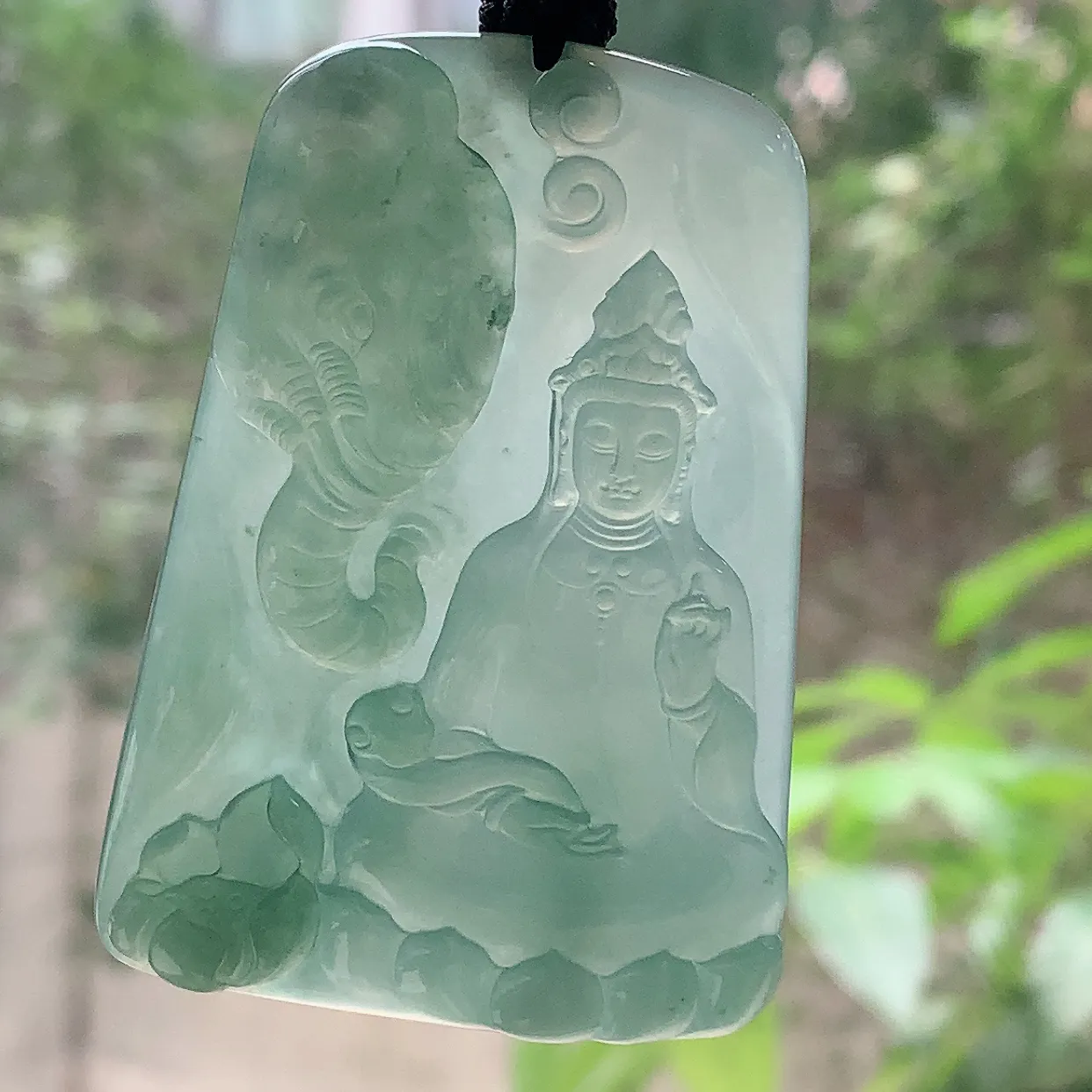 yl自然光63*43.6*5.7天然缅甸翡翠冰晴普贤菩萨 玉观音玉吊坠 玉挂件