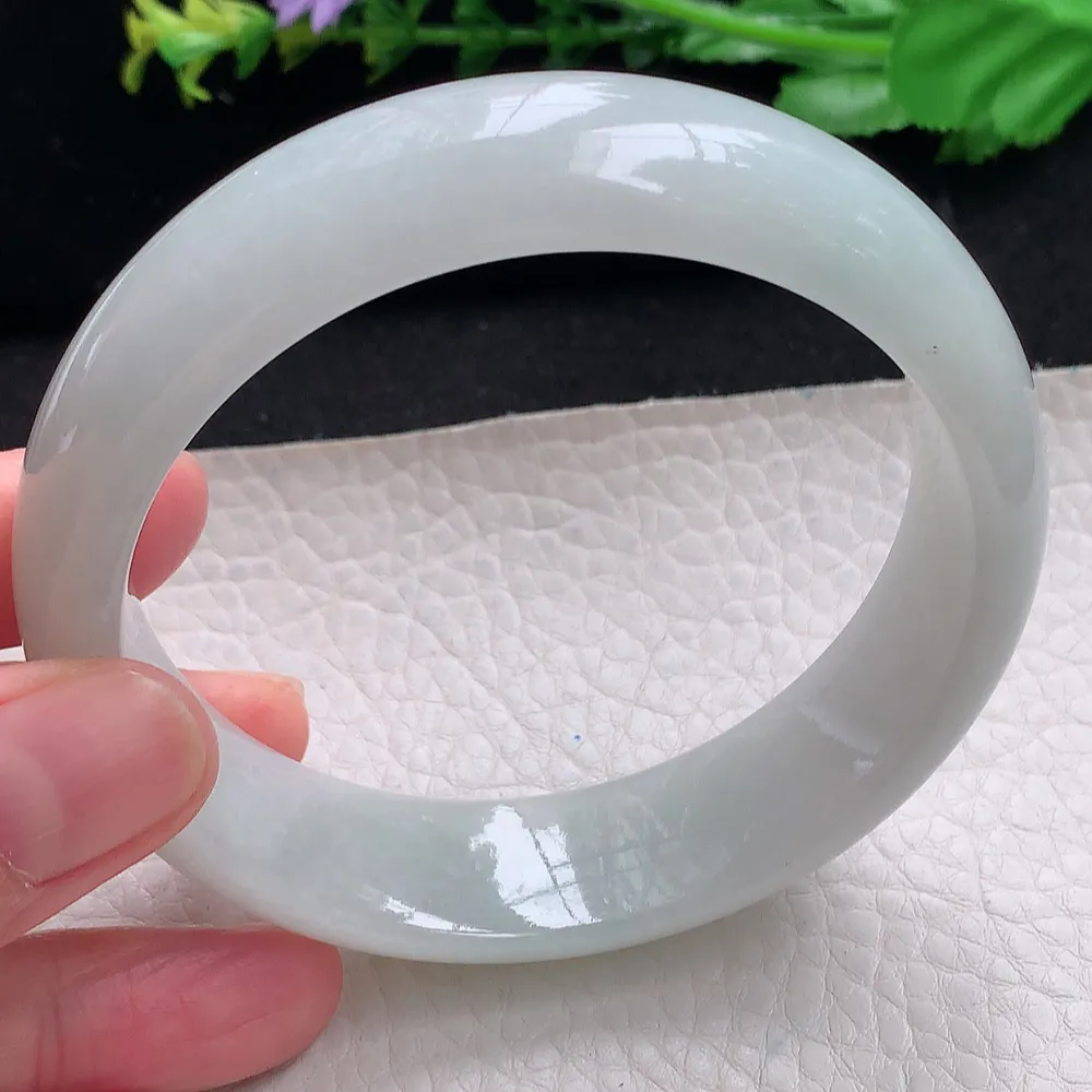 ll大圈口63*17.5*8.2轮胎镯 天然缅甸翡翠a货白月光大气宽边玉镯子 玉手环