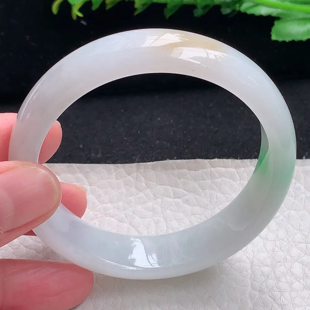 ll自然光55.5*15.2*7.5轮胎镯 天然缅甸翡翠a货黄加绿宽边玉镯子 玉手环