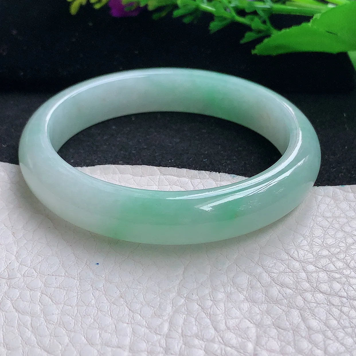 xx自然光57.5*12*7.8平安镯 天然缅甸翡翠a货冰飘绿宽边玉镯子 玉手环