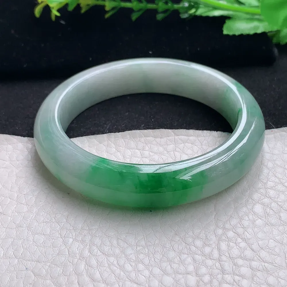 ll自然光56*12.5*8.5平安镯 天然缅甸翡翠a货辣绿宽边玉镯子 玉手环