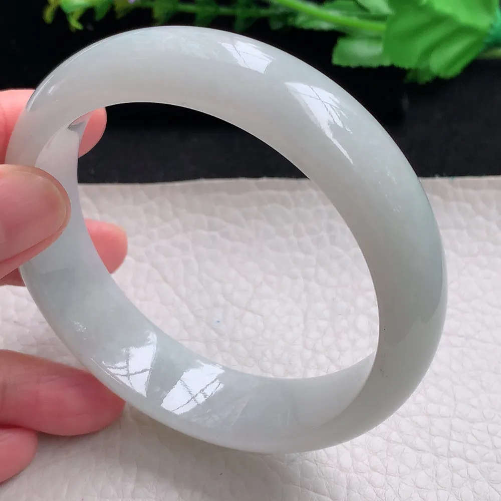 ll大圈口63*17.5*8.2轮胎镯 天然缅甸翡翠a货白月光大气宽边玉镯子 玉手环