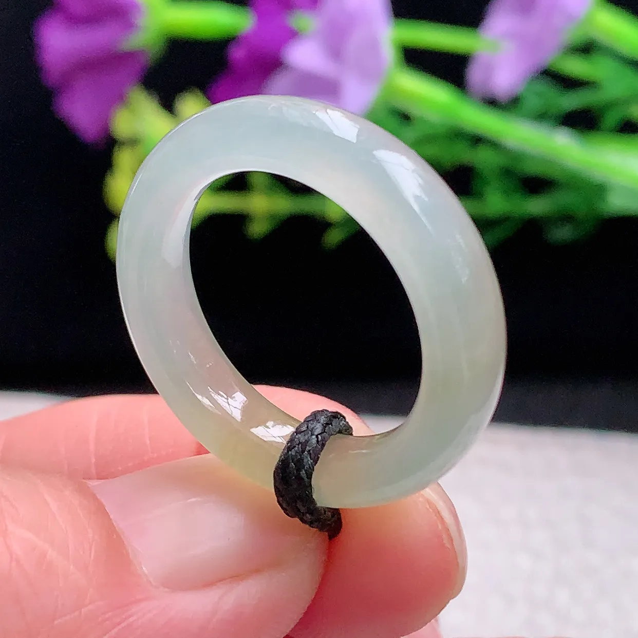 zl自然光20*6*4天然缅甸翡翠a 货19.5mm内径冰糖雪梨黄玉戒指 玉指环