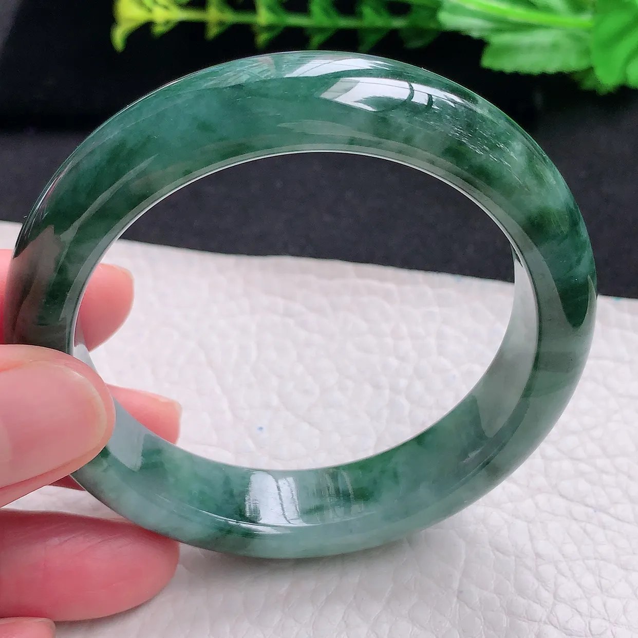js自然光55.5*13.5*8.5平安镯 天然缅甸翡翠a货冰飘花宽边玉手镯 玉手环