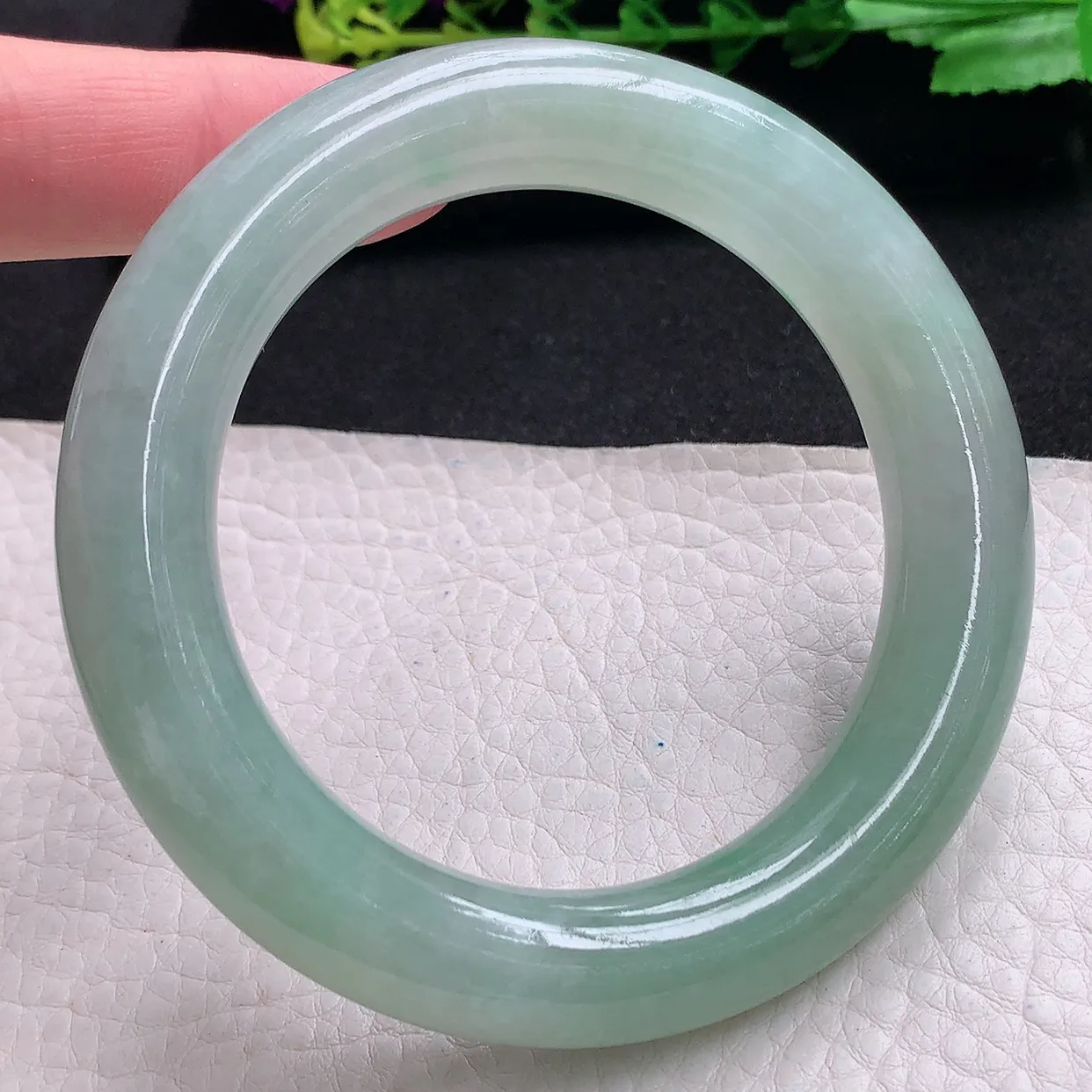 hy自然光57*12.7*12胖圆镯 天然缅甸翡翠a货冰晴圆条玉手镯 玉手环