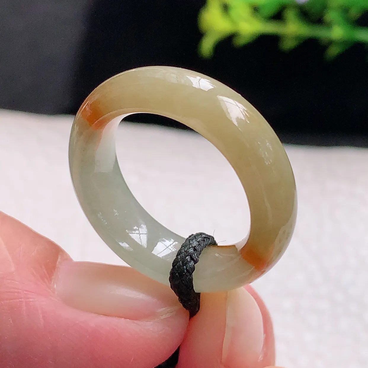 zl自然光18.5*7*4天然缅甸翡翠a 货18.5mm内径冰双彩招财玉戒指 玉指环