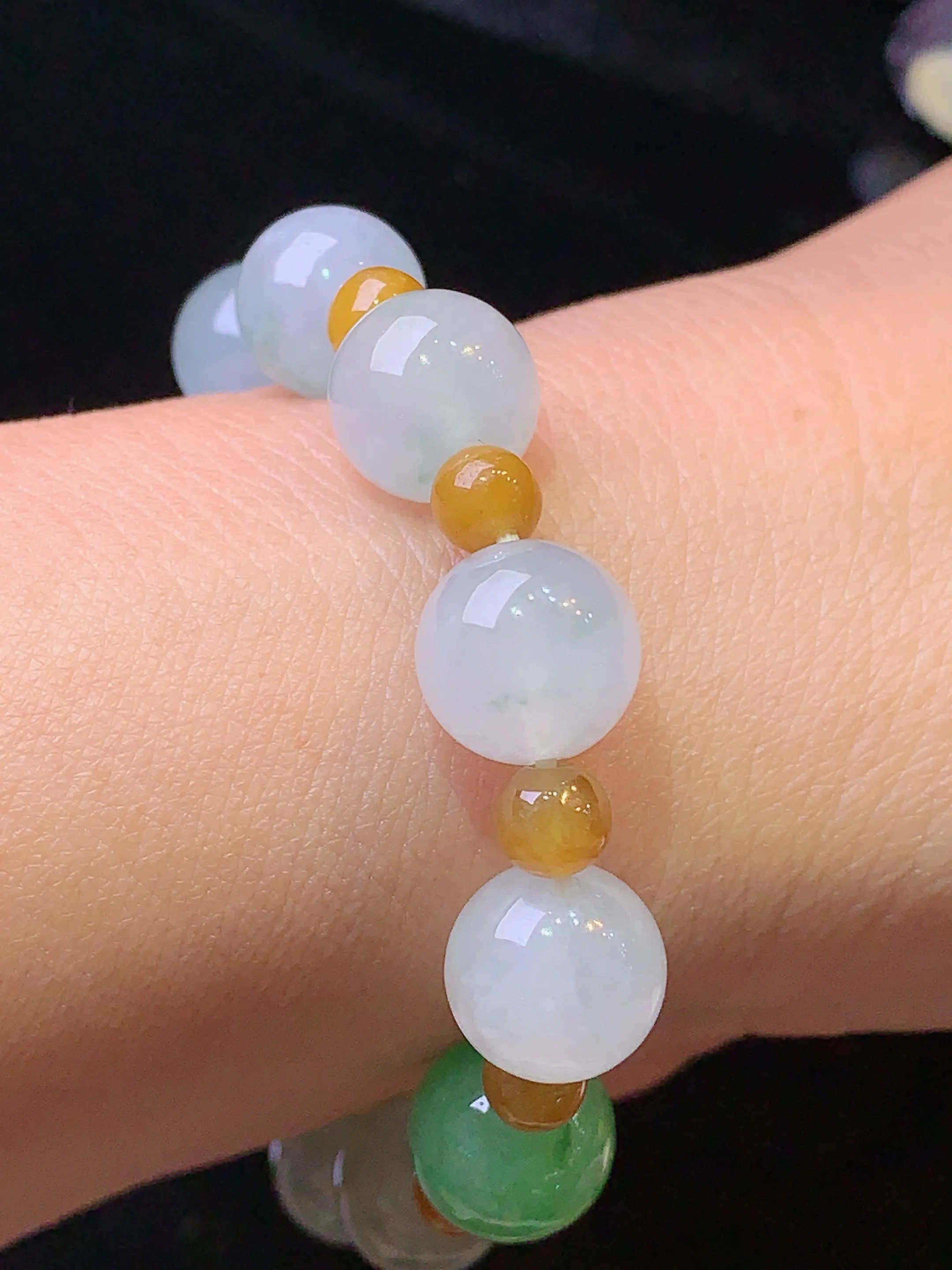 冰种圆珠手链 玉质细腻 色泽艳丽 整体尺寸10