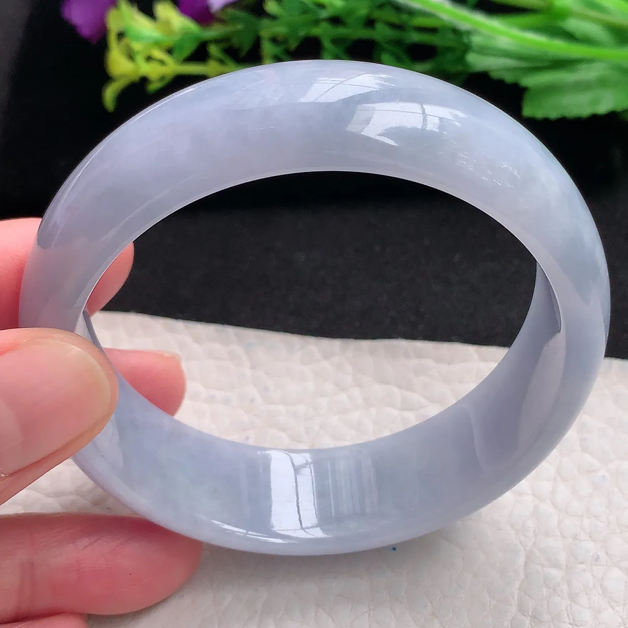 hy自然光58.5*17.8*7.2轮胎镯 天然缅甸翡翠a货紫罗兰高雅宽边玉手镯 玉手环