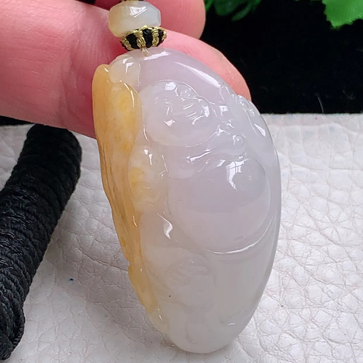 yl自然光44.5*24*16.5天然缅甸翡翠a货精雕冰双彩弥勒佛 站佛玉坠 玉挂件