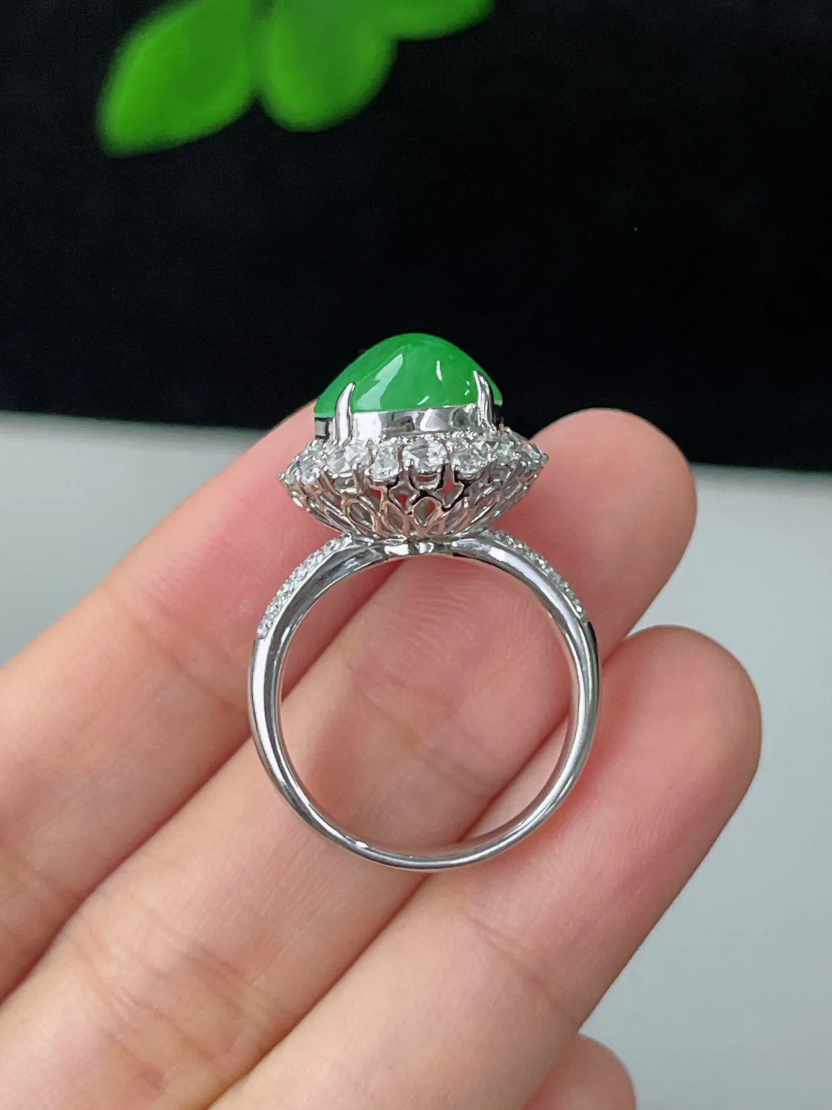 翡翠冰糯种绿色戒指