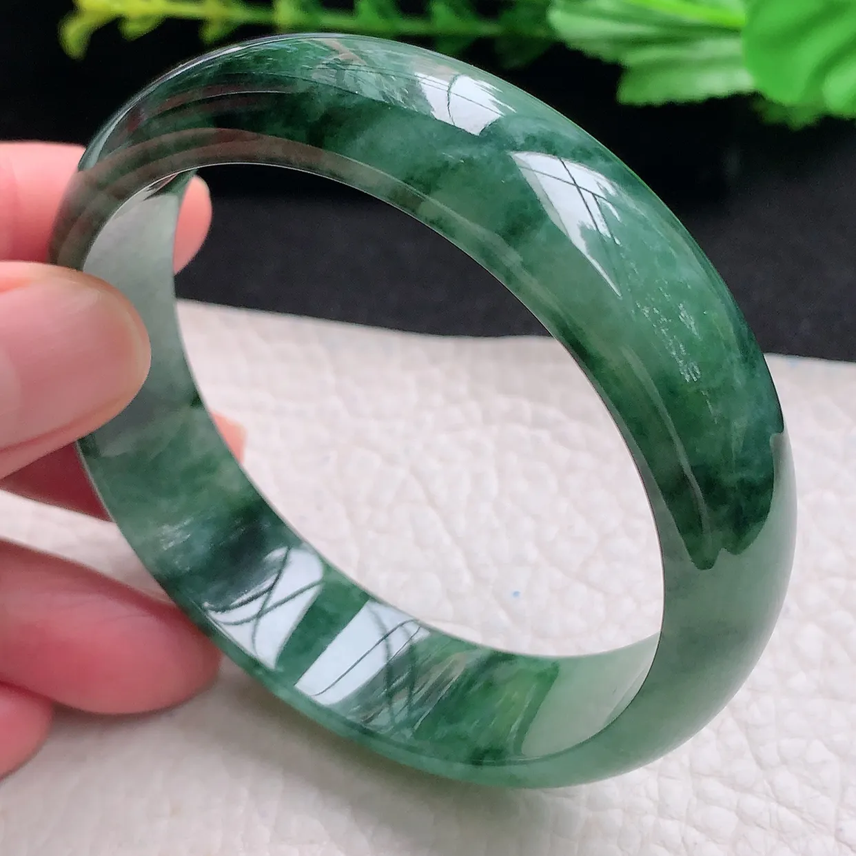 hy自然光58*15*6.6轮胎镯 天然缅甸翡翠a货冰油飘花宽边玉手镯 玉手环