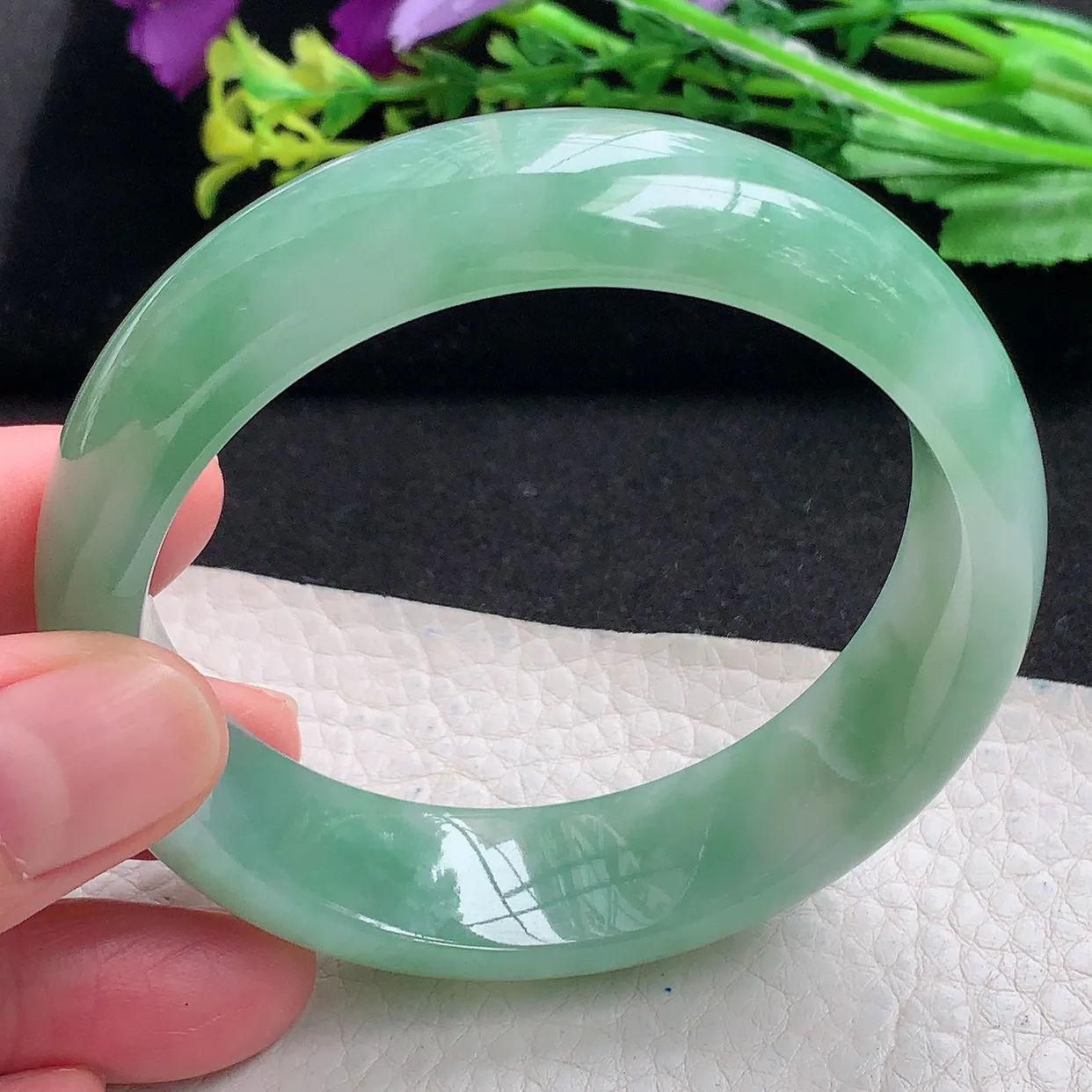 hh自然光58*16.8*7.8轮胎镯 天然缅甸翡翠a货满绿大气宽边玉手镯 玉手环