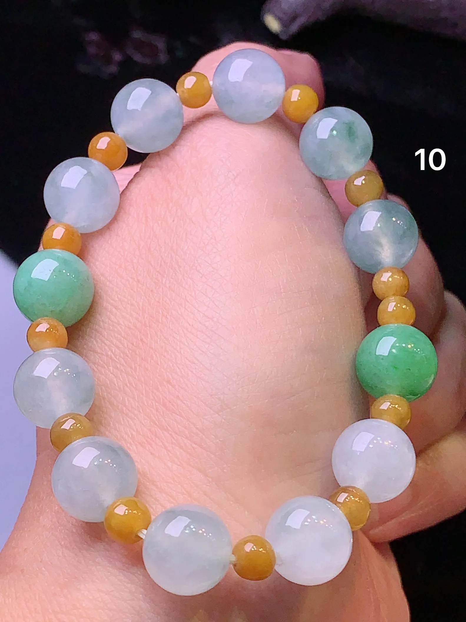 冰种圆珠手链 玉质细腻 色泽艳丽 整体尺寸10