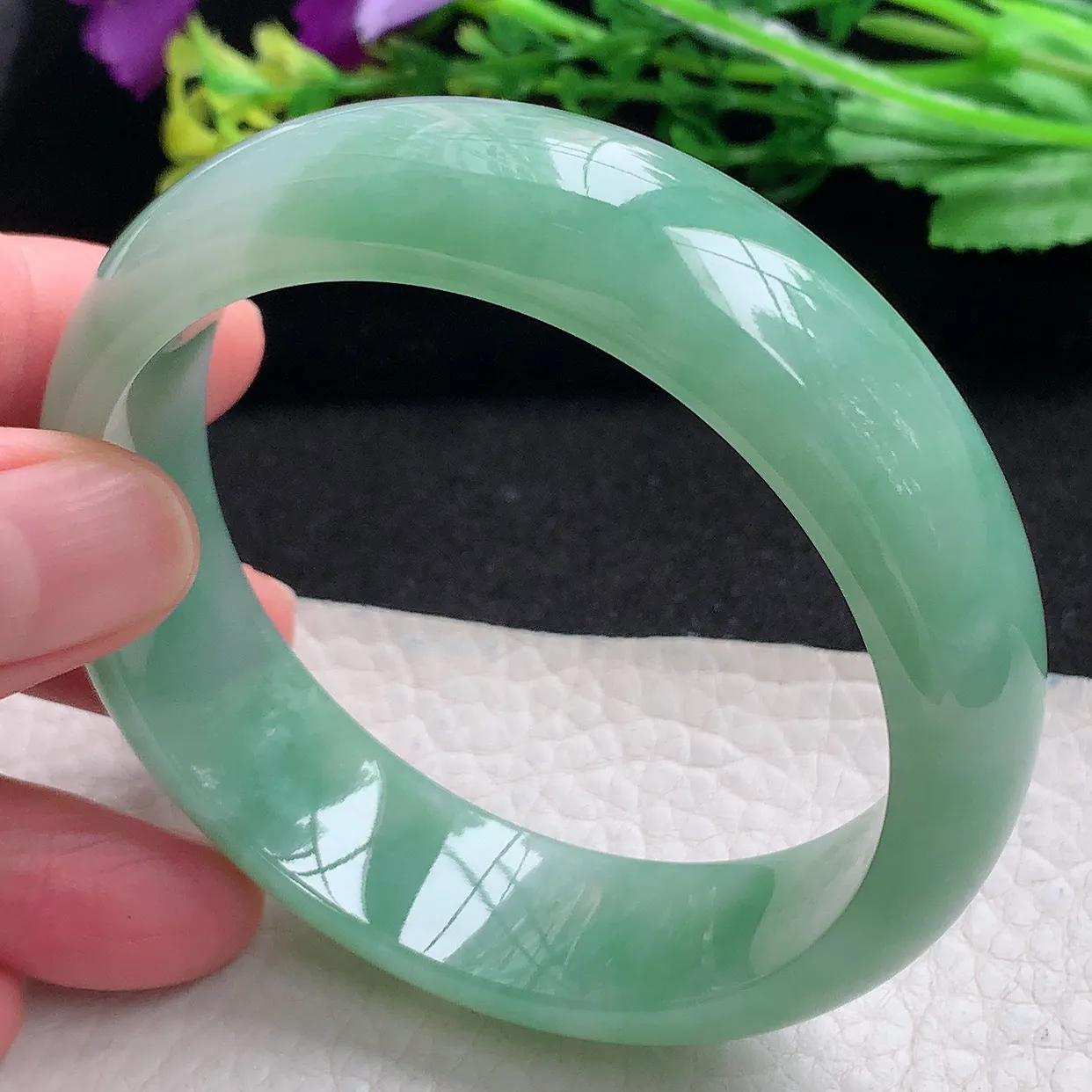 hh自然光58*16.8*7.8轮胎镯 天然缅甸翡翠a货满绿大气宽边玉手镯 玉手环