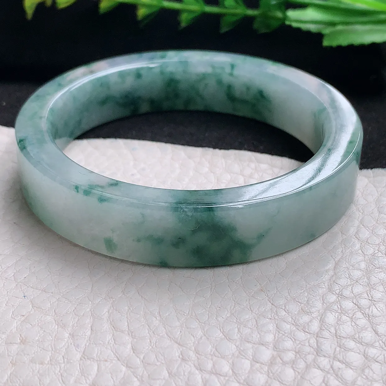 hh特色55*13*7.2宽扁镯 天然缅甸翡翠a货冰飘花宽边玉手镯 玉手环