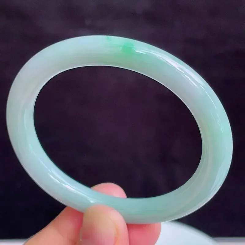 54圈贵妃天然翡翠A货淡紫玉手镯好种水春彩水润手镯32.08g