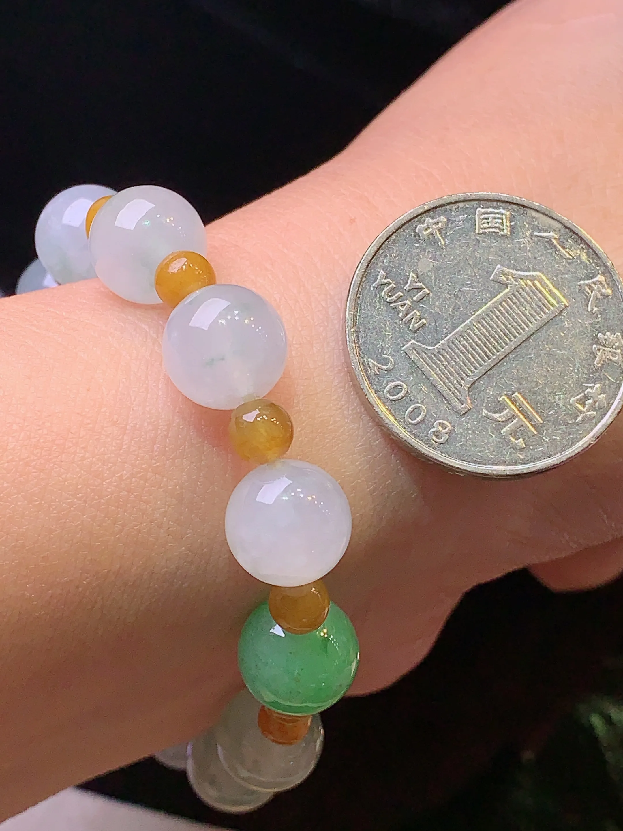 冰种圆珠手链 玉质细腻 色泽艳丽 整体尺寸10