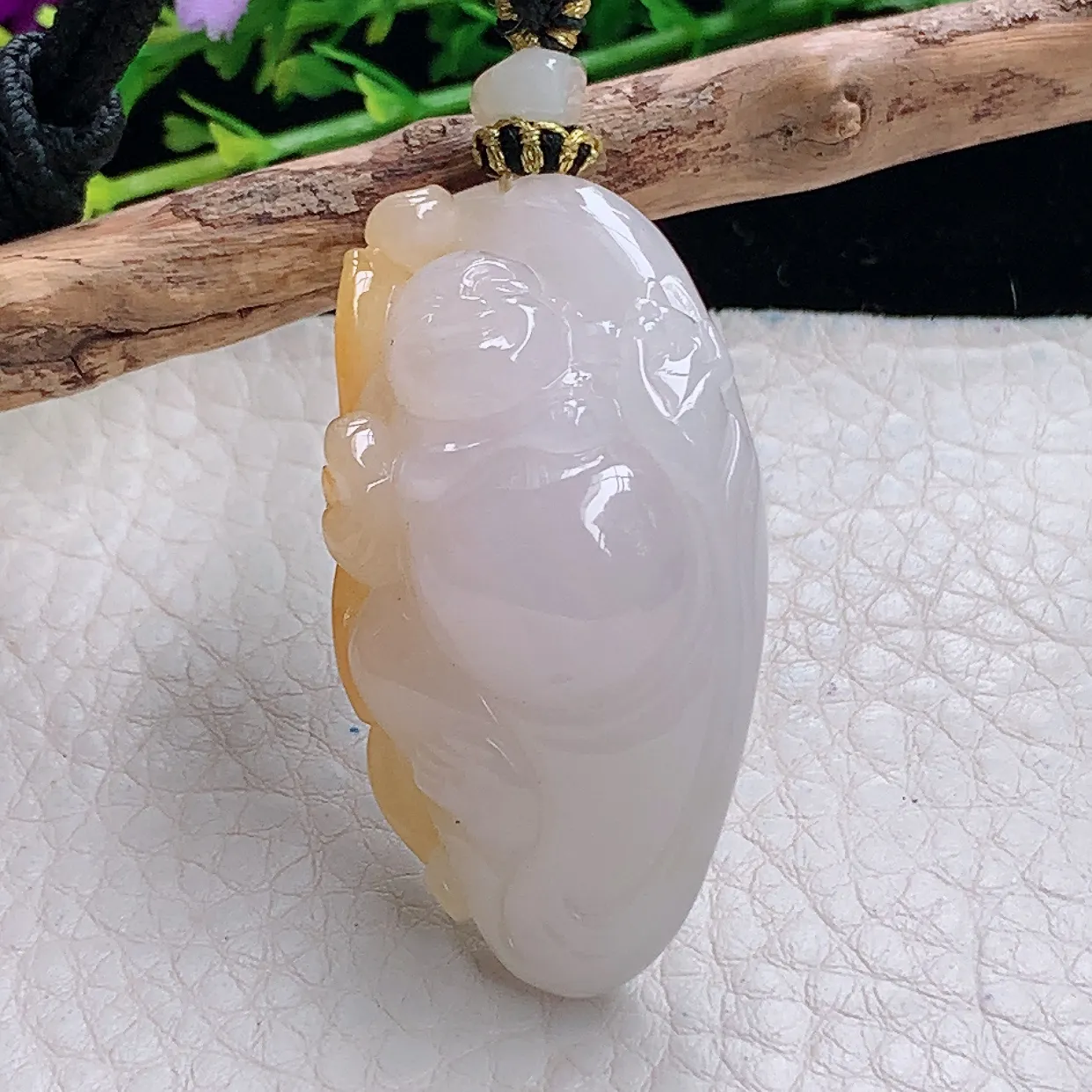 yl自然光44.5*24*16.5天然缅甸翡翠a货精雕冰双彩弥勒佛 站佛玉坠 玉挂件