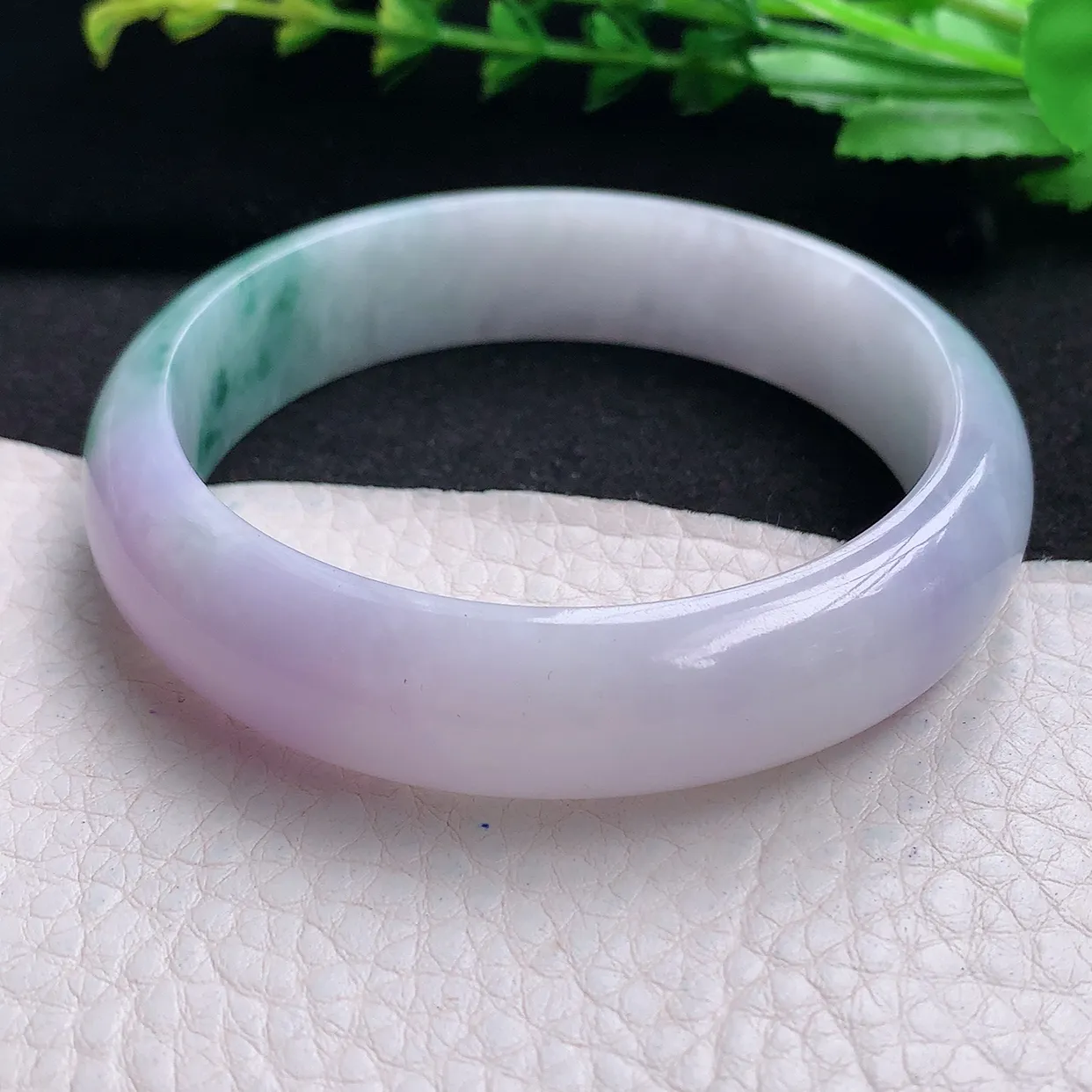 hy自然光57.5*14.3*7.8平安镯 天然缅甸翡翠a货春带彩宽边玉手镯 玉手环