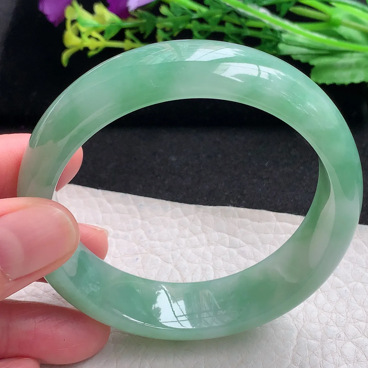 hh自然光58*16.8*7.8轮胎镯 天然缅甸翡翠a货满绿大气宽边玉手镯 玉手环