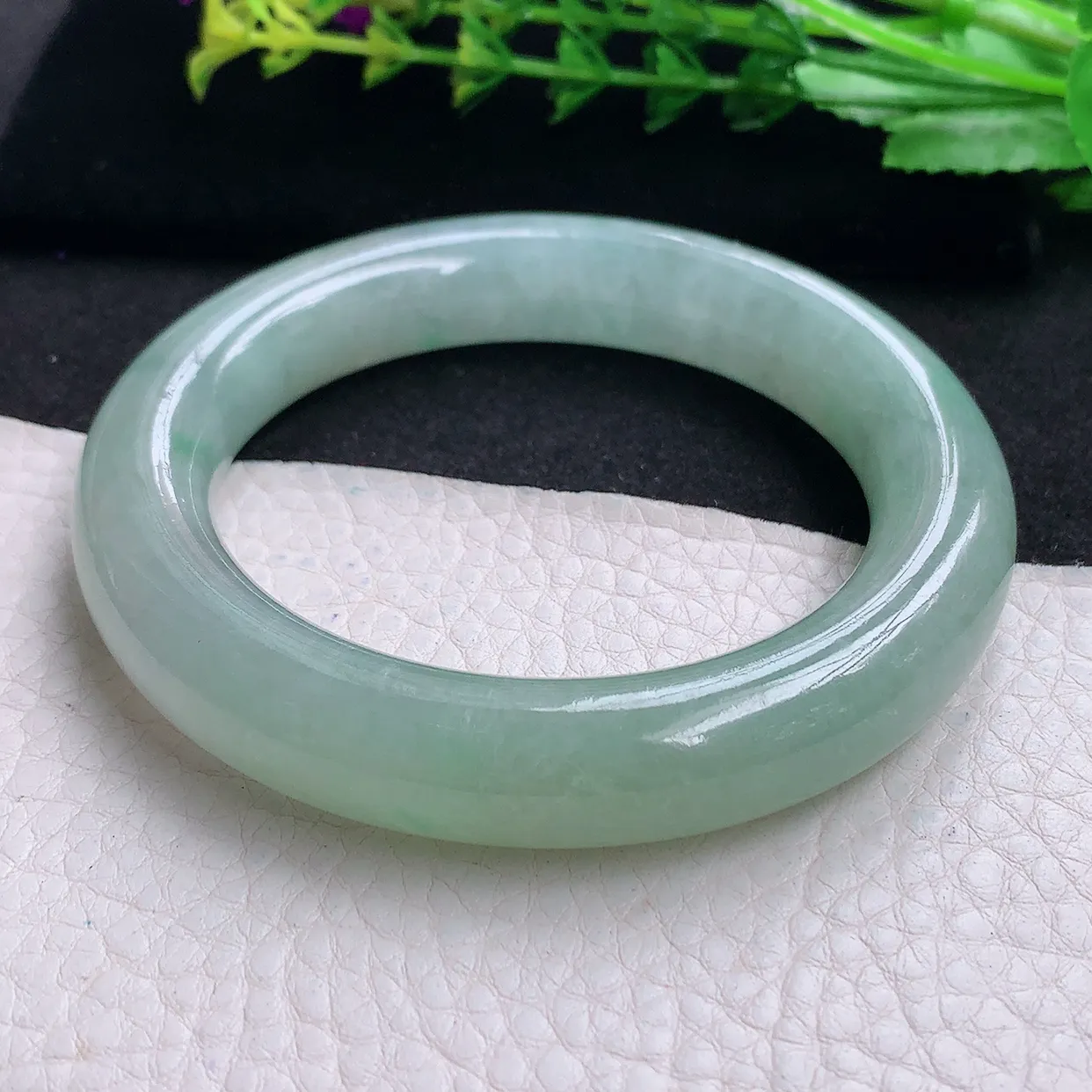 hy自然光57*12.7*12胖圆镯 天然缅甸翡翠a货冰晴圆条玉手镯 玉手环