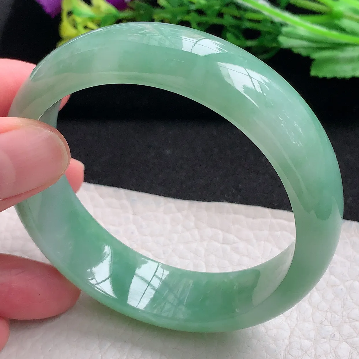 hh自然光58*16.8*7.8轮胎镯 天然缅甸翡翠a货满绿大气宽边玉手镯 玉手环