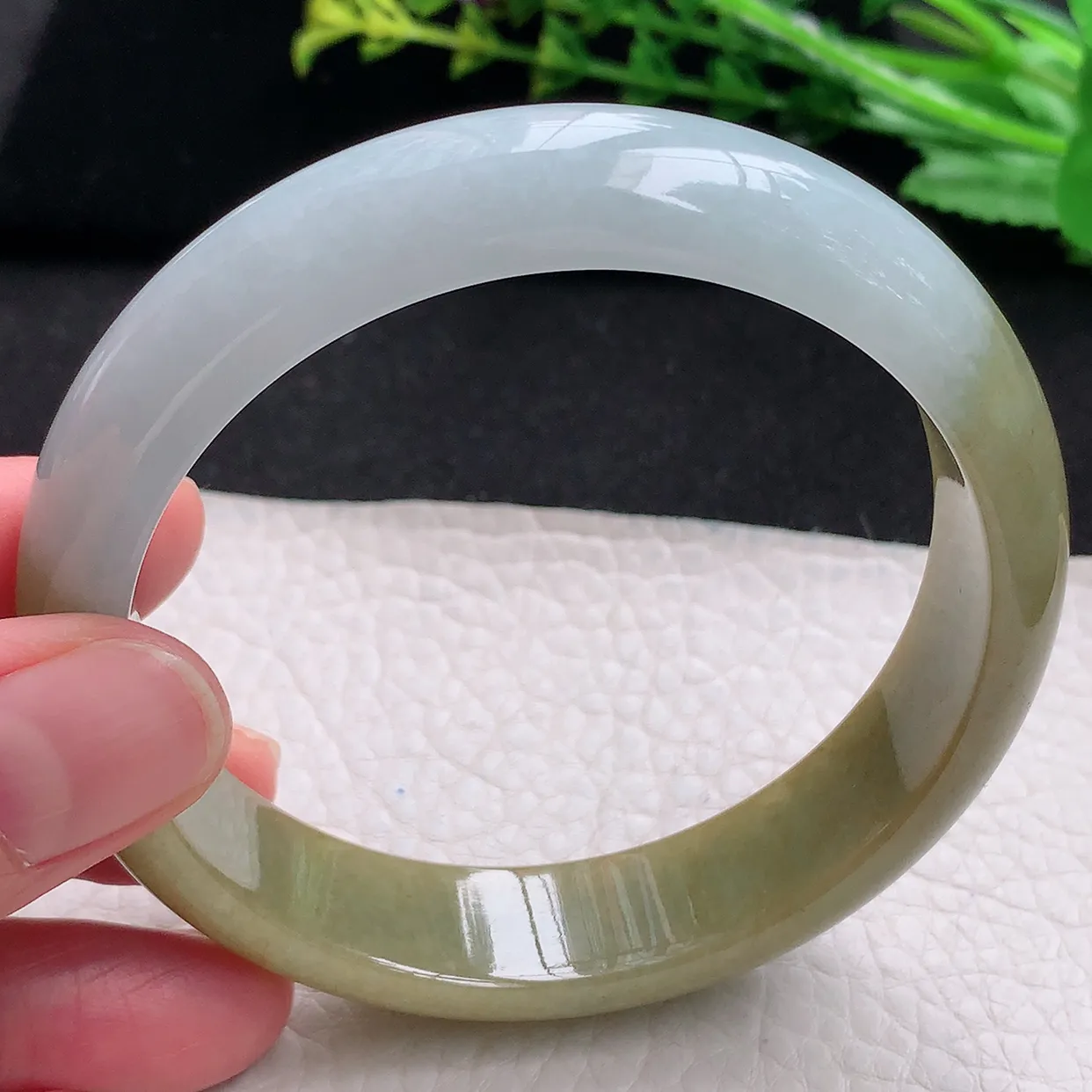 mq大圈口61.5*14.8*7.8平安镯 天然翡翠a货冰双彩宽边玉手镯 玉手环